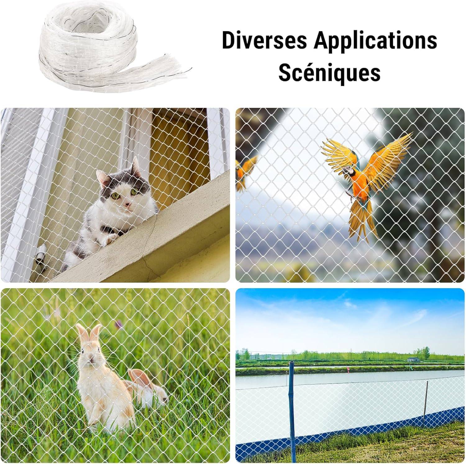 Filet anti-chats, filet anti-oiseaux, grillage en nylon - pour balcons et fenêtres - avec fixation - blanc - 8 x 3 m-Lytech - Image 5