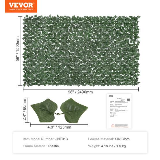 VEVOR Haie artificielle 150x249 cm, brise-vue lierre, tissu maille renforcé. Pour jardin, balcon, terrasse. - Image 7