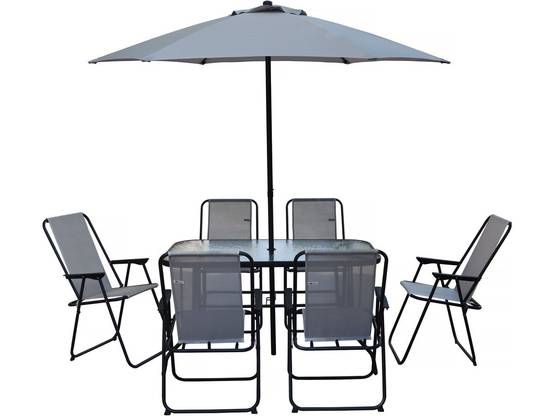 Habitat Et Jardin - Table Et Chaises De Jardin Avec Parasol En Métal "convivia" - 6 Places - Gris Clair -habitat Et Jardin - Image 1