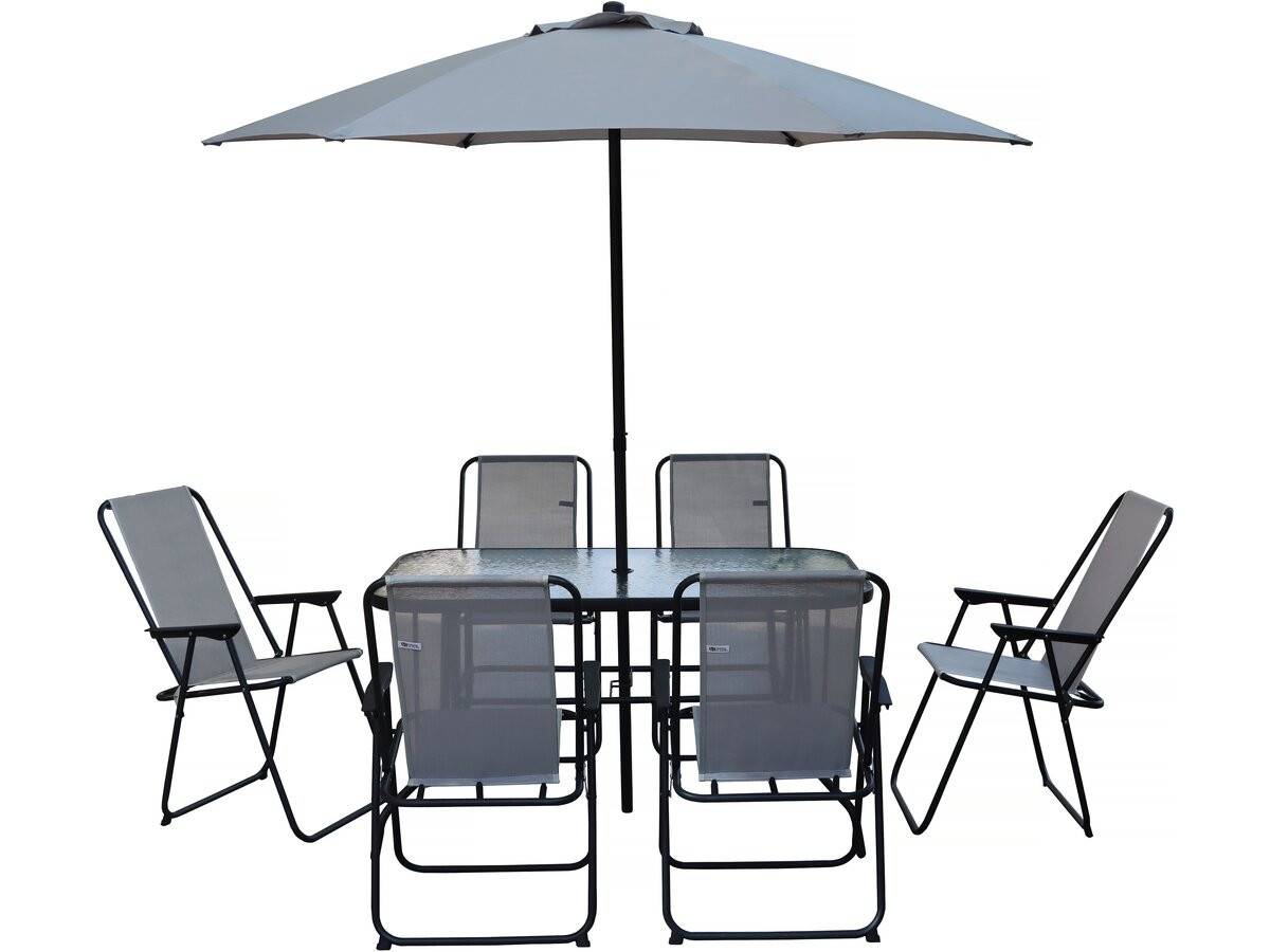Habitat Et Jardin - Table Et Chaises De Jardin Avec Parasol En Métal "convivia" - 6 Places - Gris Clair -habitat Et Jardin - Image 1