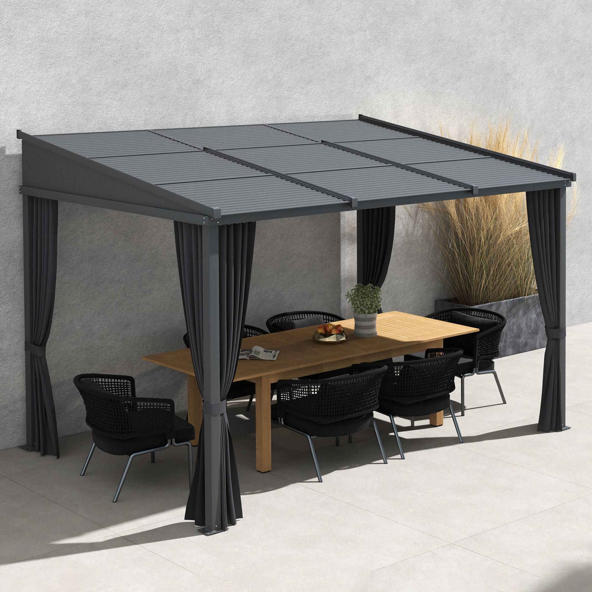 ComfortXL - Pergola aluminium toit polycarbonate coulissant rideaux terrasse 365x255cm gris - ComfortXL Outdoor Living - Image 3