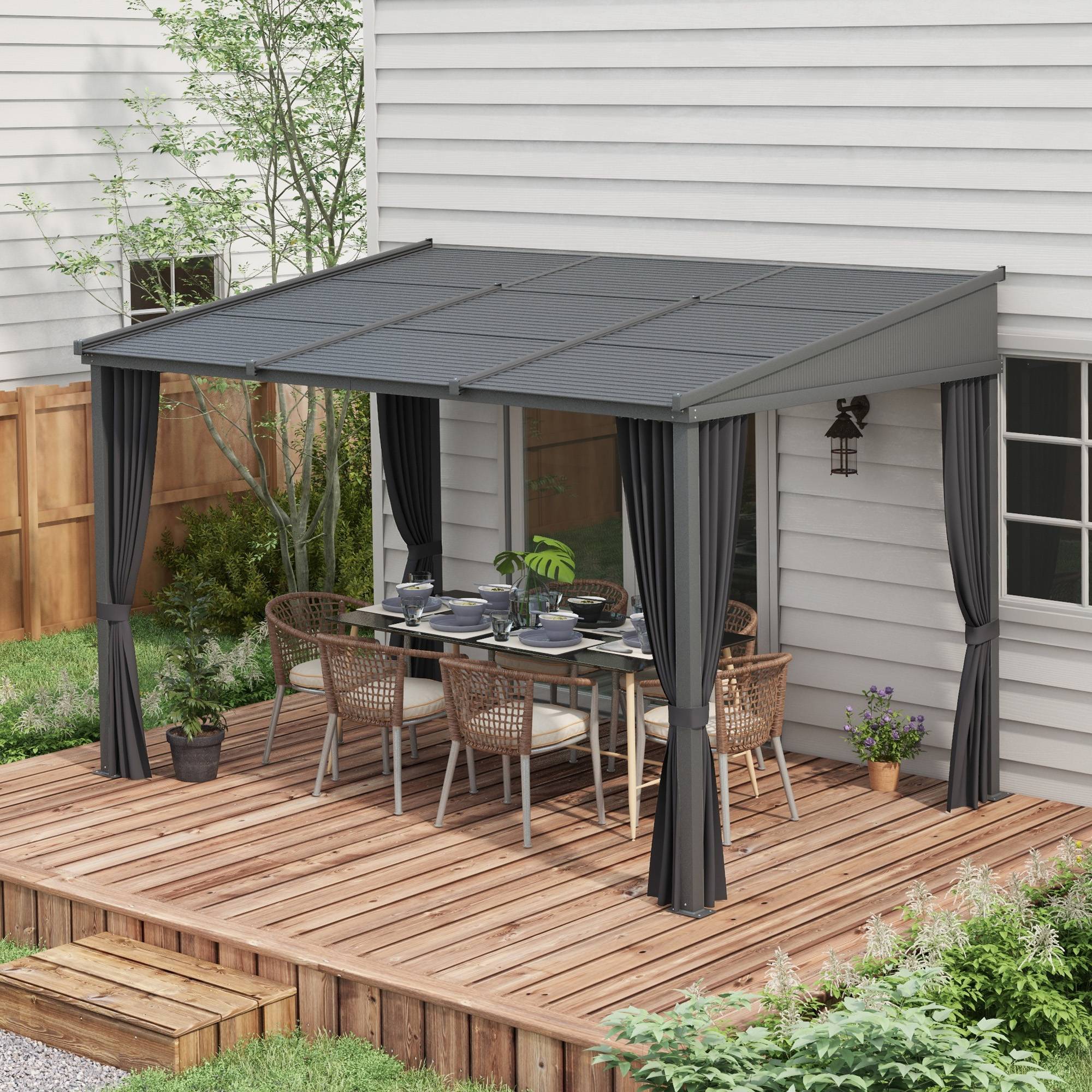 ComfortXL - Pergola aluminium toit polycarbonate coulissant rideaux terrasse 365x255cm gris - ComfortXL Outdoor Living - Image 4
