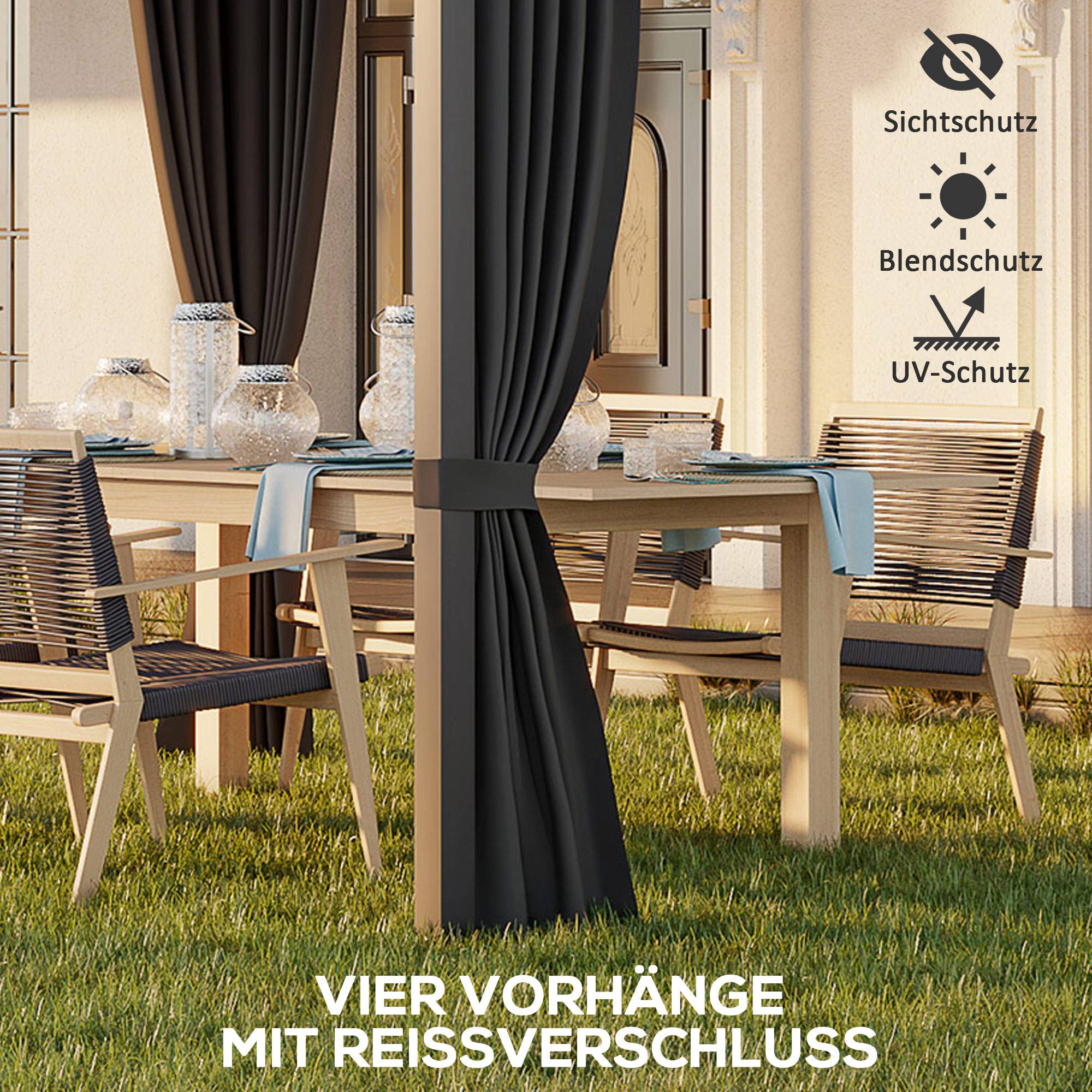 ComfortXL - Pergola aluminium toit polycarbonate coulissant rideaux terrasse 365x255cm gris - ComfortXL Outdoor Living - Image 8