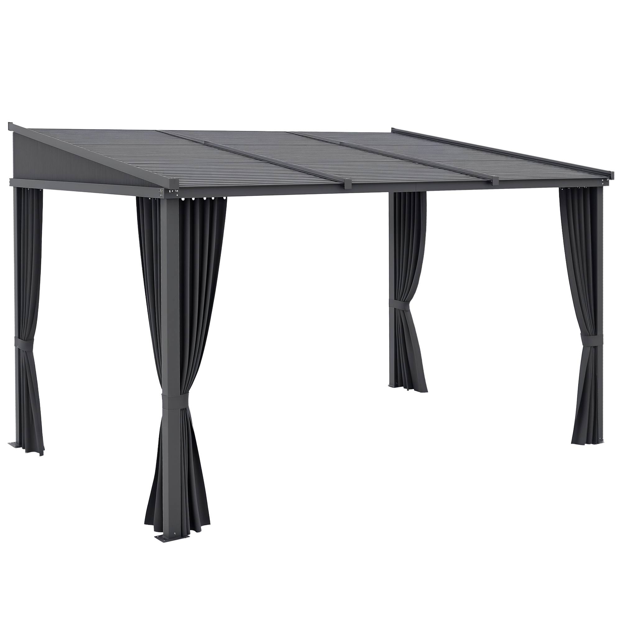 ComfortXL - Pergola aluminium toit polycarbonate coulissant rideaux terrasse 365x255cm gris - ComfortXL Outdoor Living