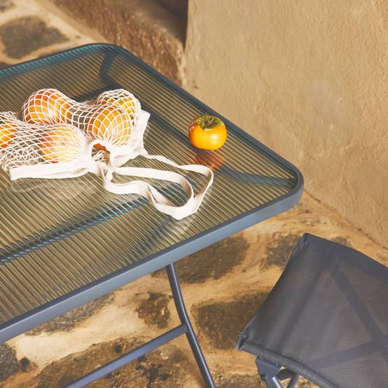 sweeek - Table de jardin pliante acier + 4 assises textilène anthracite - Ancona | sweeek - Image 1