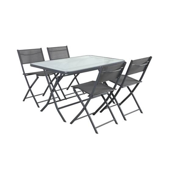 sweeek - Table de jardin pliante acier + 4 assises textilène anthracite - Ancona | sweeek - Image 2