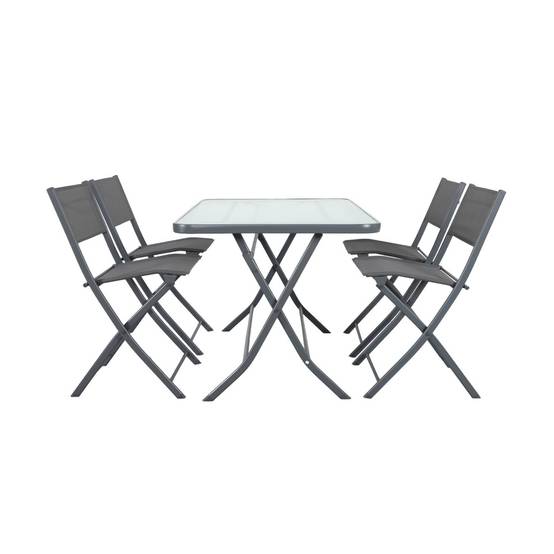sweeek - Table de jardin pliante acier + 4 assises textilène anthracite - Ancona | sweeek - Image 5