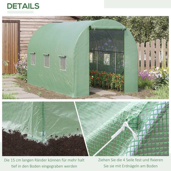 Serre Tunnel Jardin 7m² Acier PE Protection Tomates 350x200cm - ComfortXL Outdoor Living - Image 5