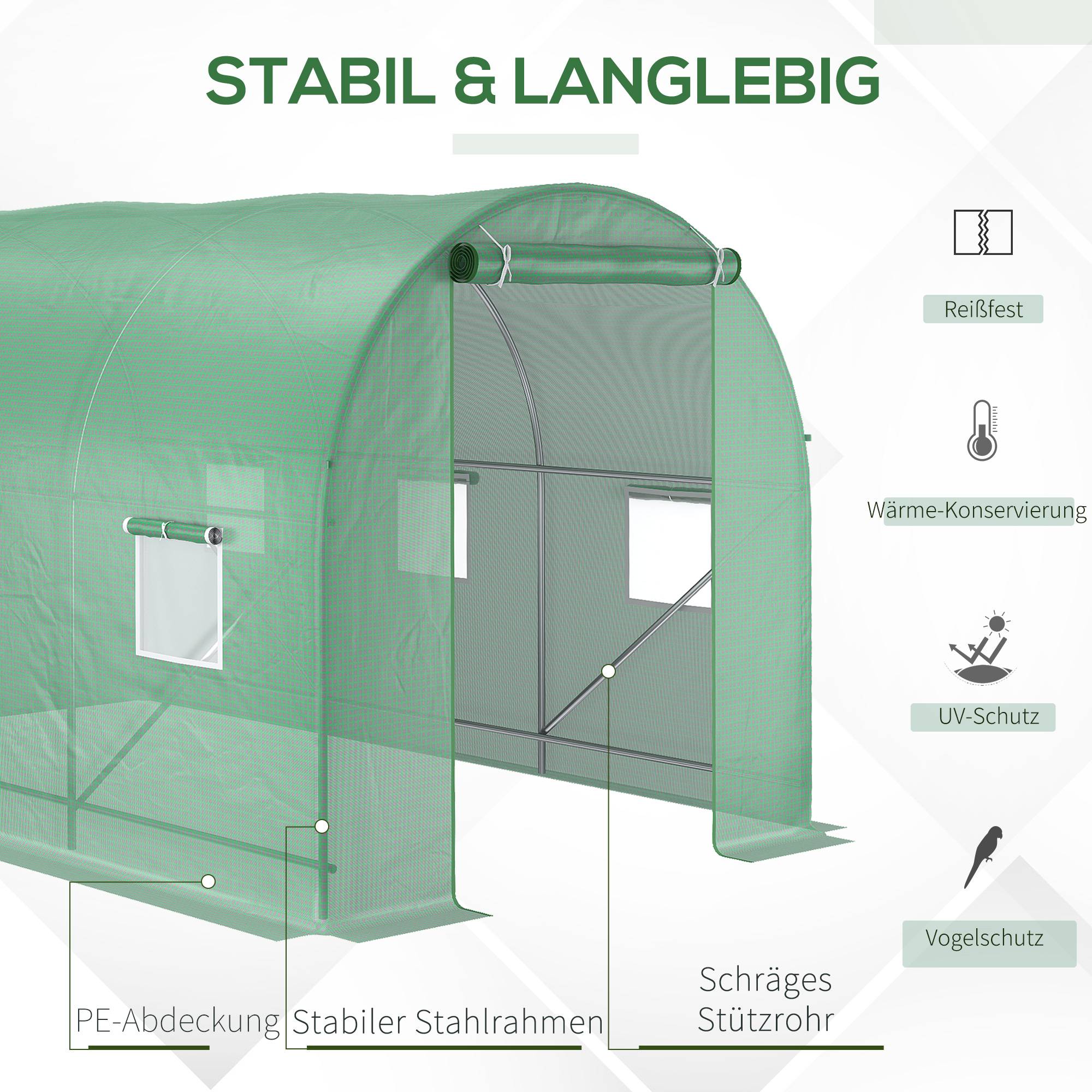 Serre Tunnel Jardin 7m² Acier PE Protection Tomates 350x200cm - ComfortXL Outdoor Living - Image 4