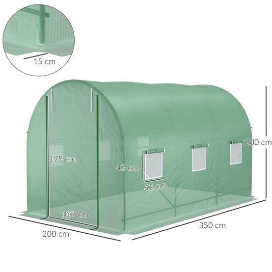Serre Tunnel Jardin 7m² Acier PE Protection Tomates 350x200cm - ComfortXL Outdoor Living - Image 3