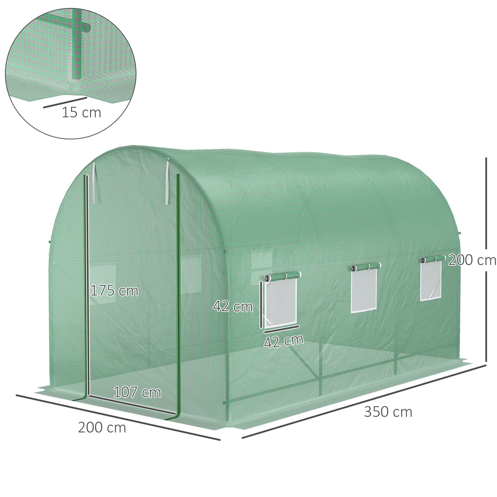 Serre Tunnel Jardin 7m² Acier PE Protection Tomates 350x200cm - ComfortXL Outdoor Living - Image 3