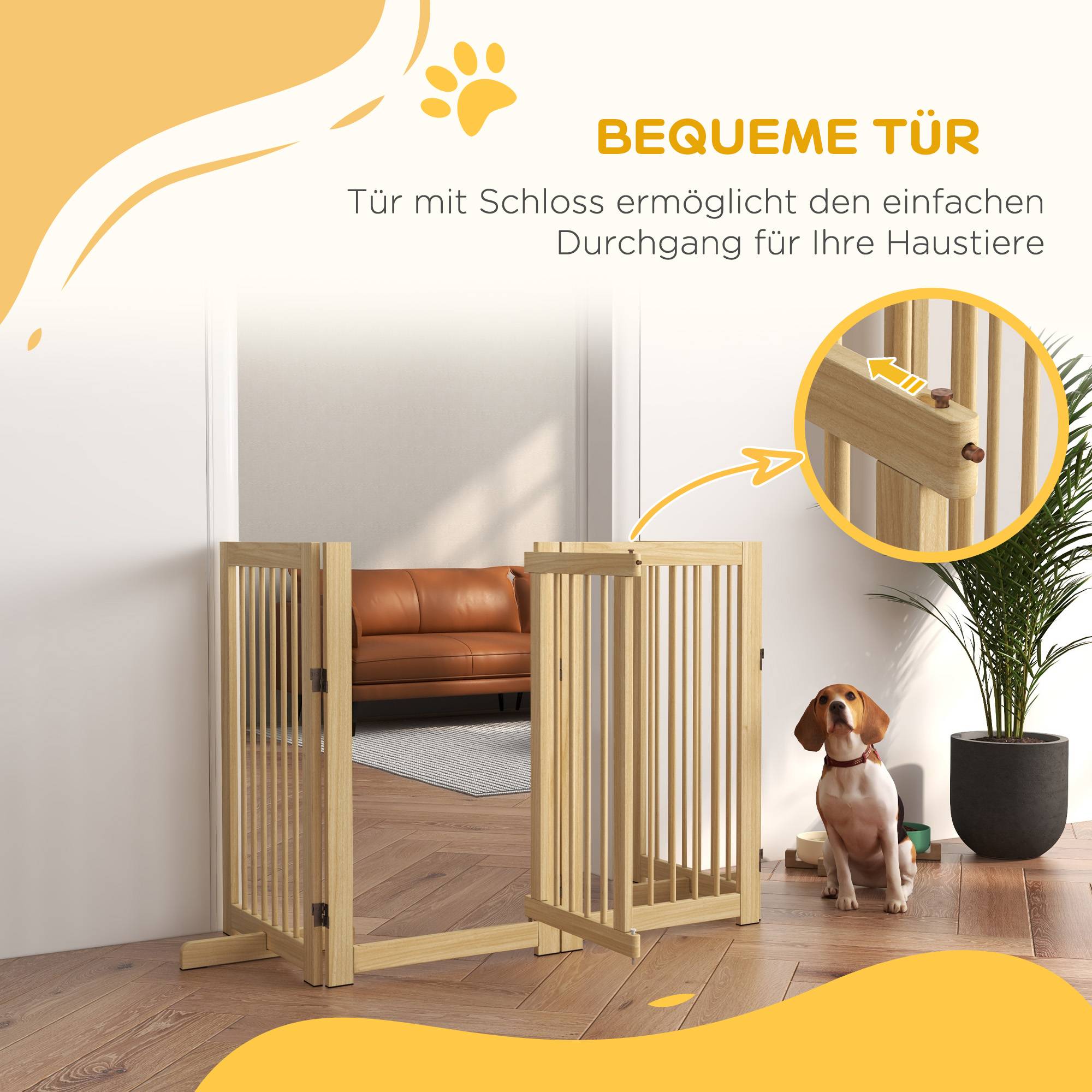 Barrière pour chien, autoportante, pliable, porte et pieds, cadre bois, 220x36x91 cm - Image 7