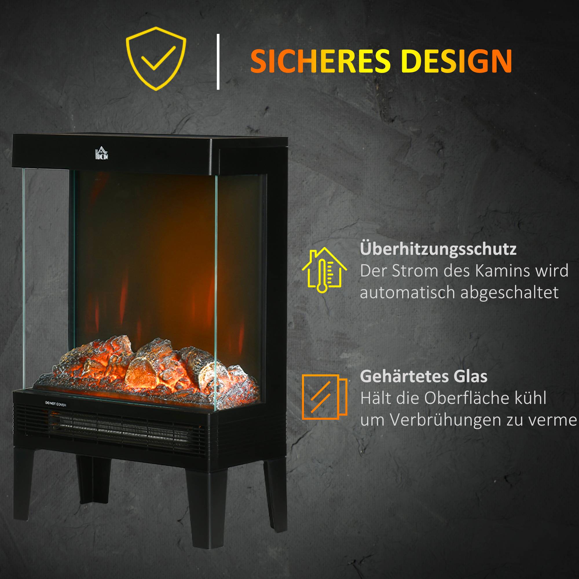 Sans Marque - Cheminée électrique,Cheminée sur pied 2000W flammes LED 3D 4 luminosités thermostat anti-surchauffe noir - Image 9