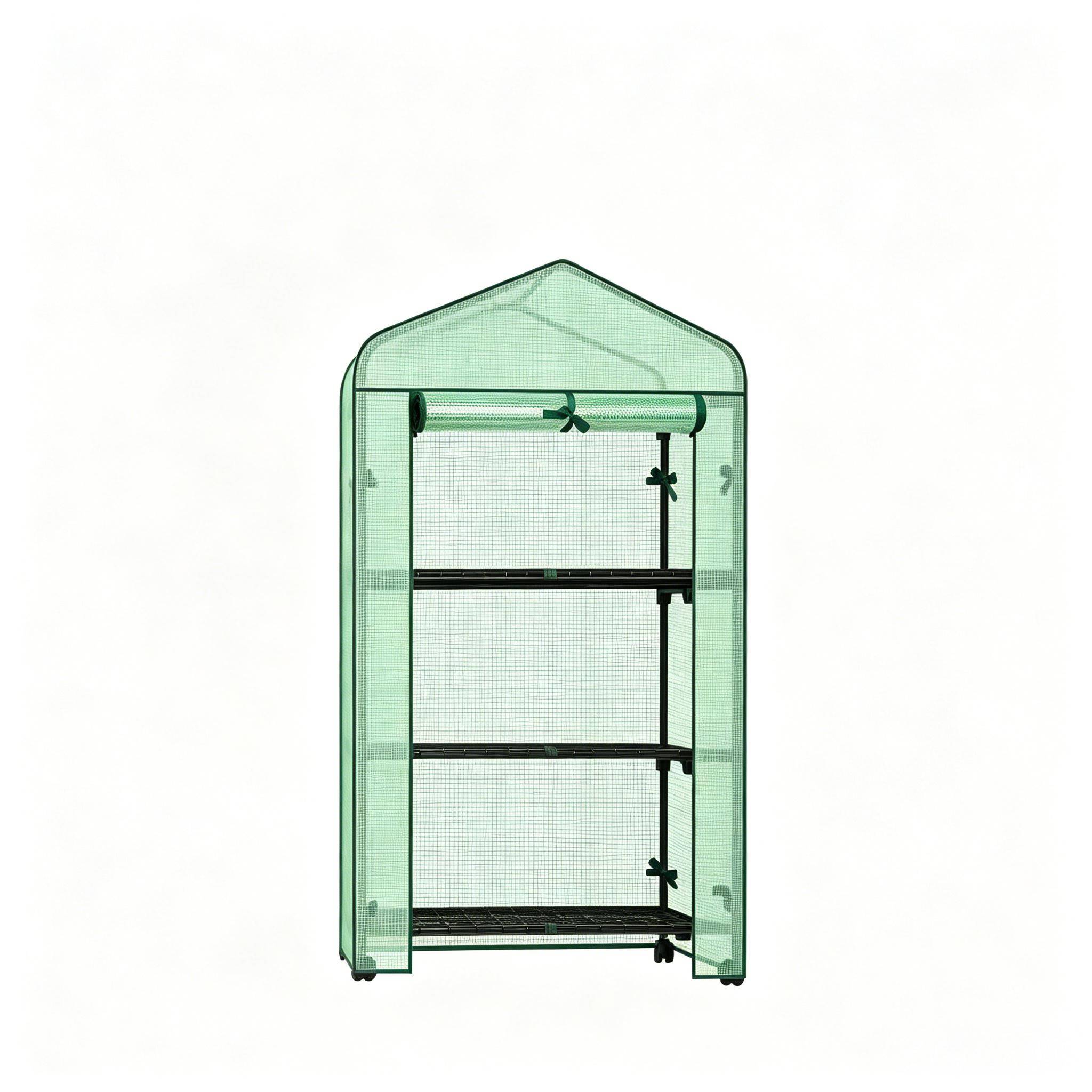 ComfortXL - Mini serre PE acier verte pour balcon terrasse 3 étagères sur roulettes 70 x 50 x 131 cm - ComfortXL Outdoor Living - Image 5