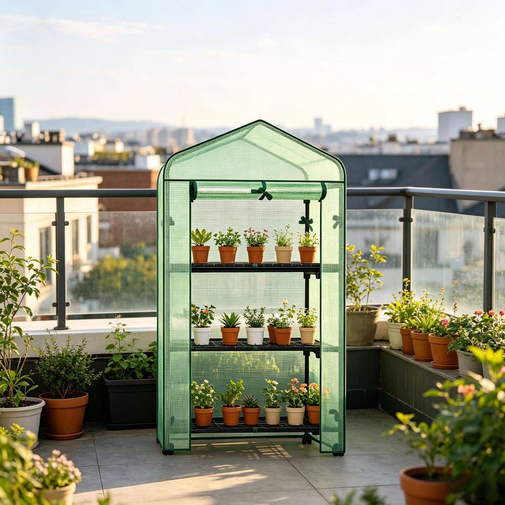 ComfortXL - Mini serre PE acier verte pour balcon terrasse 3 étagères sur roulettes 70 x 50 x 131 cm - ComfortXL Outdoor Living - Image 4