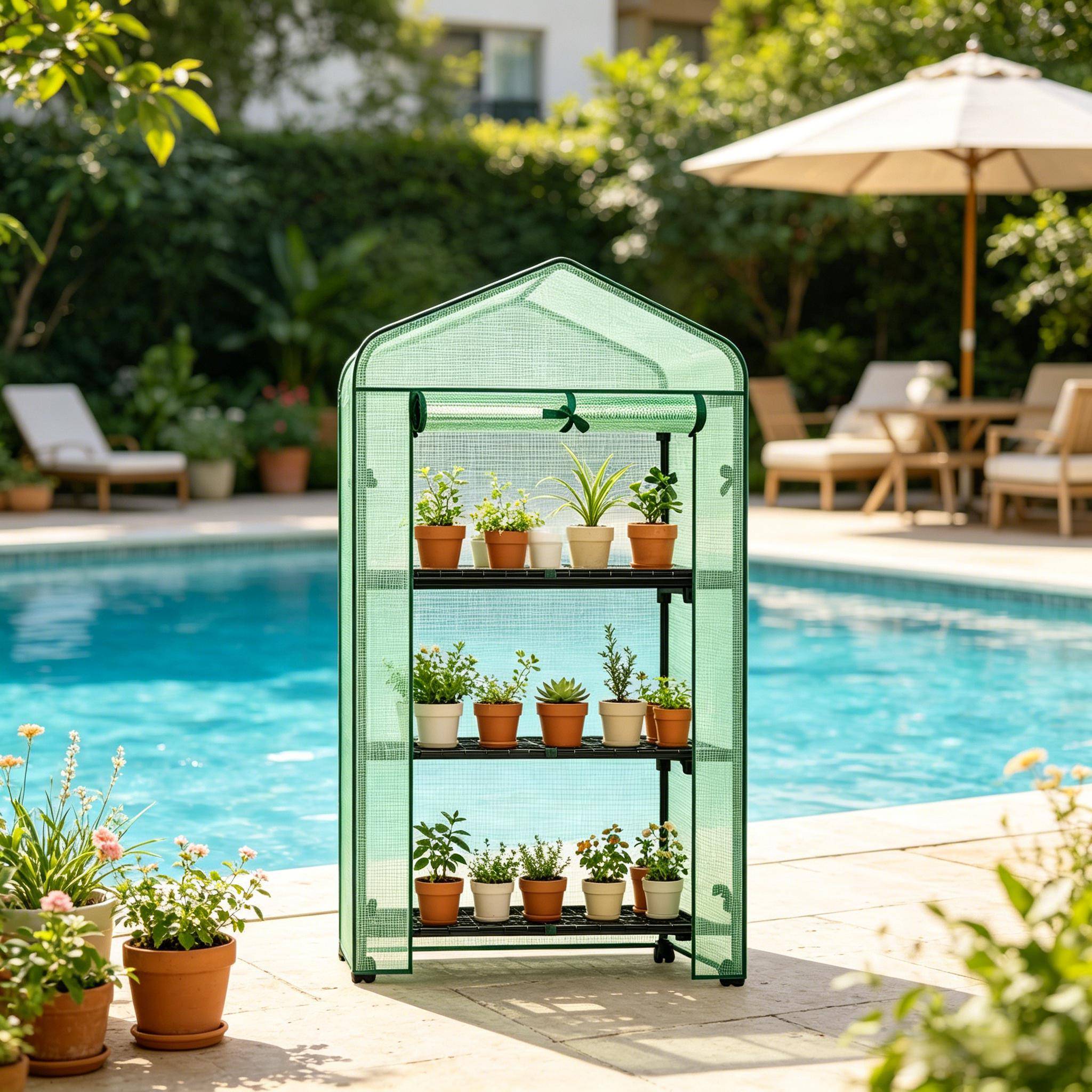 ComfortXL - Mini serre PE acier verte pour balcon terrasse 3 étagères sur roulettes 70 x 50 x 131 cm - ComfortXL Outdoor Living - Image 2