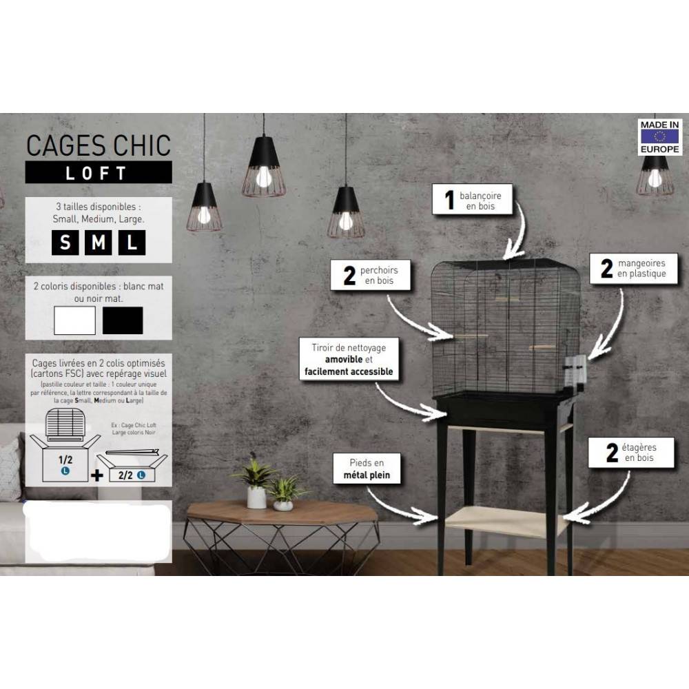 Zolux - zolux - Cage et meuble CHIC LOFT taille S 38 x 24,5 x hauteur 113cm couleur noir - Image 4