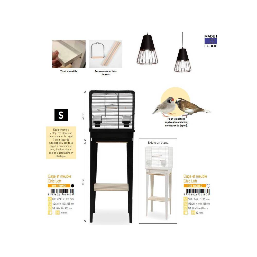 Zolux - zolux - Cage et meuble CHIC LOFT taille S 38 x 24,5 x hauteur 113cm couleur noir - Image 3