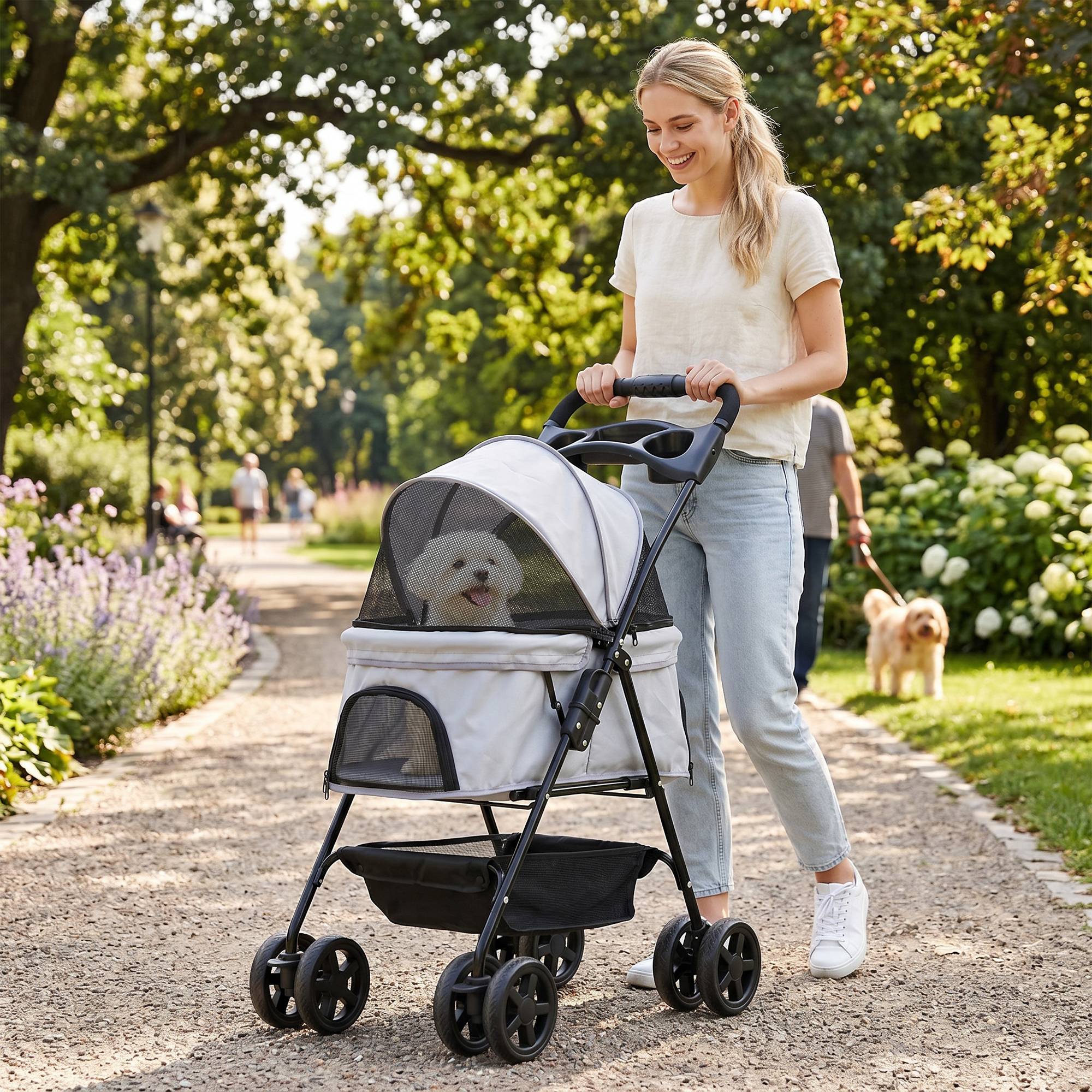 ComfortXL - Poussette pour chien acier tissu Oxford gris clair 67x45x96 cm pliable sécurisée - ComfortXL Outdoor Living - Image 3