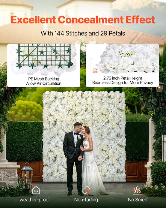 VEVOR Panneau mural décoratif floral 24pcs, 38x38cm, 3D, mariage, fond blanc. - Image 3