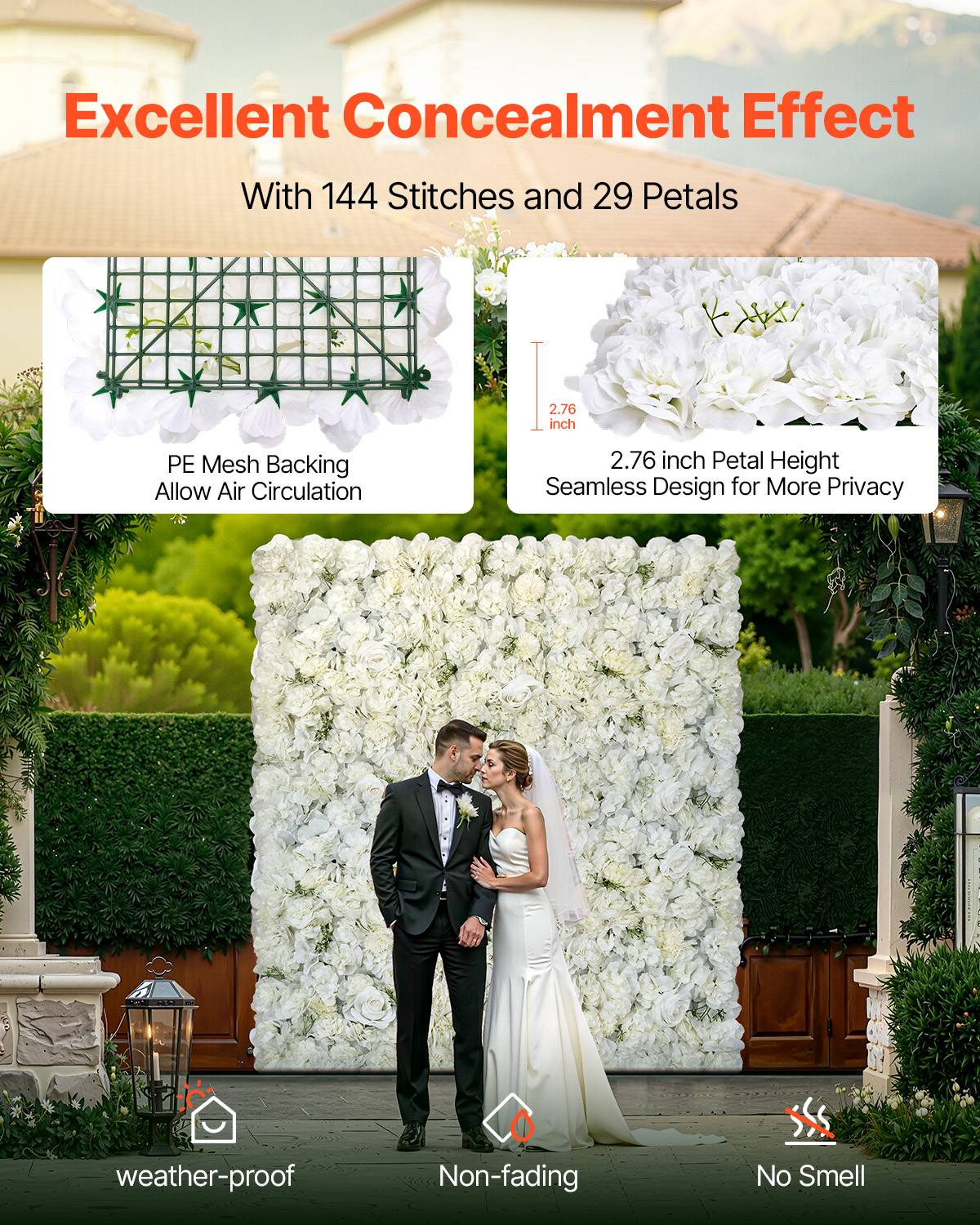 VEVOR Panneau mural décoratif floral 24pcs, 38x38cm, 3D, mariage, fond blanc. - Image 3