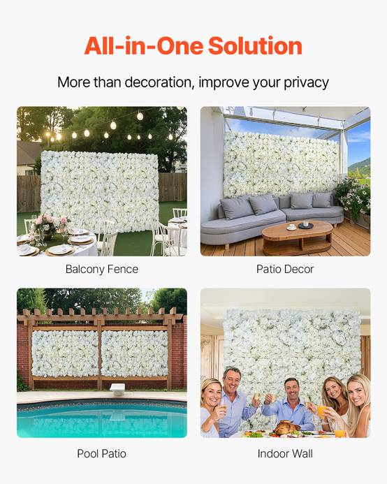 VEVOR Panneau mural décoratif floral 24pcs, 38x38cm, 3D, mariage, fond blanc. - Image 5
