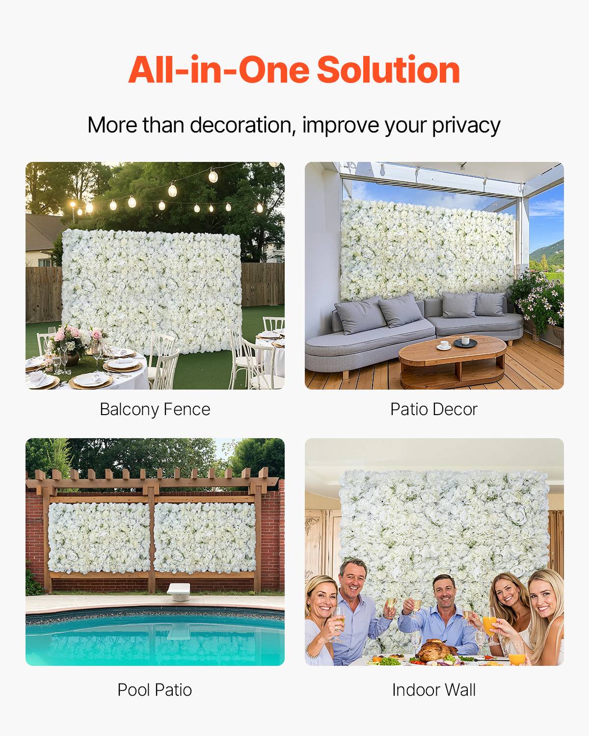 VEVOR Panneau mural décoratif floral 24pcs, 38x38cm, 3D, mariage, fond blanc. - Image 5