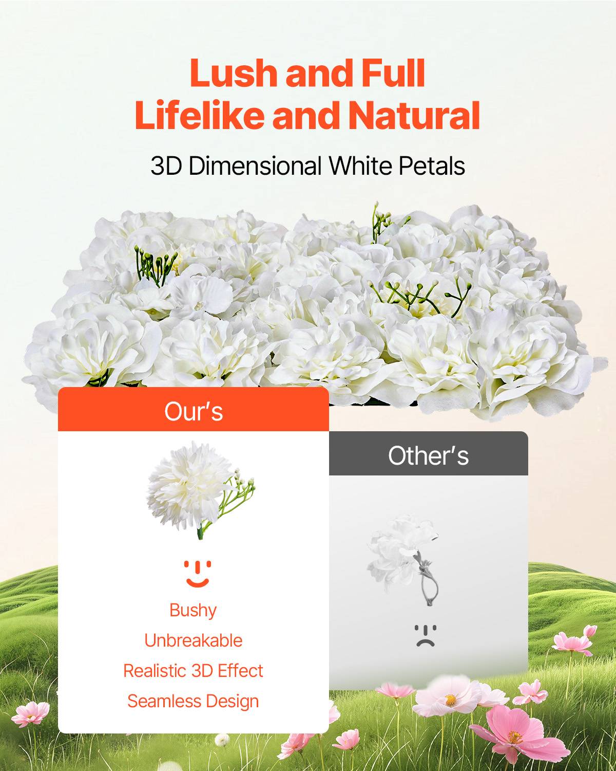 VEVOR Panneau mural décoratif floral 24pcs, 38x38cm, 3D, mariage, fond blanc. - Image 2