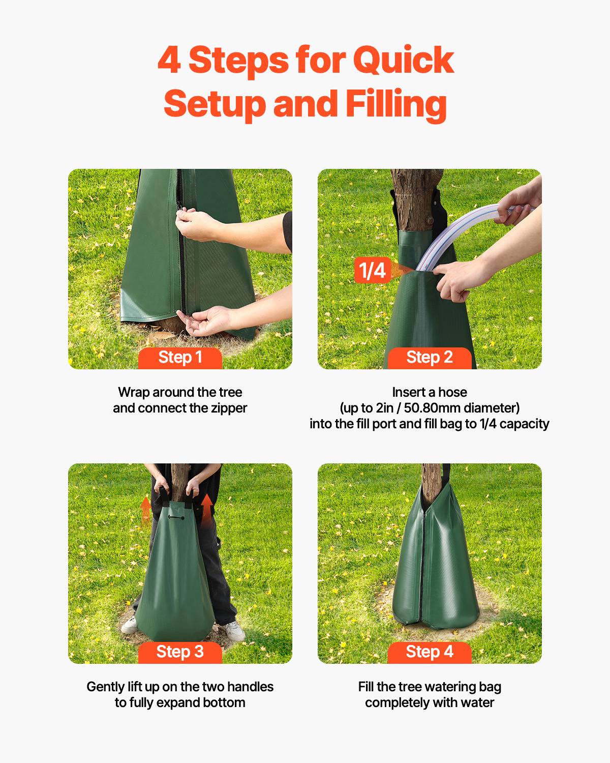 VEVOR Sac arrosage arbres 3pcs, 75.7L, goutte à goutte, fermeture. - Image 6