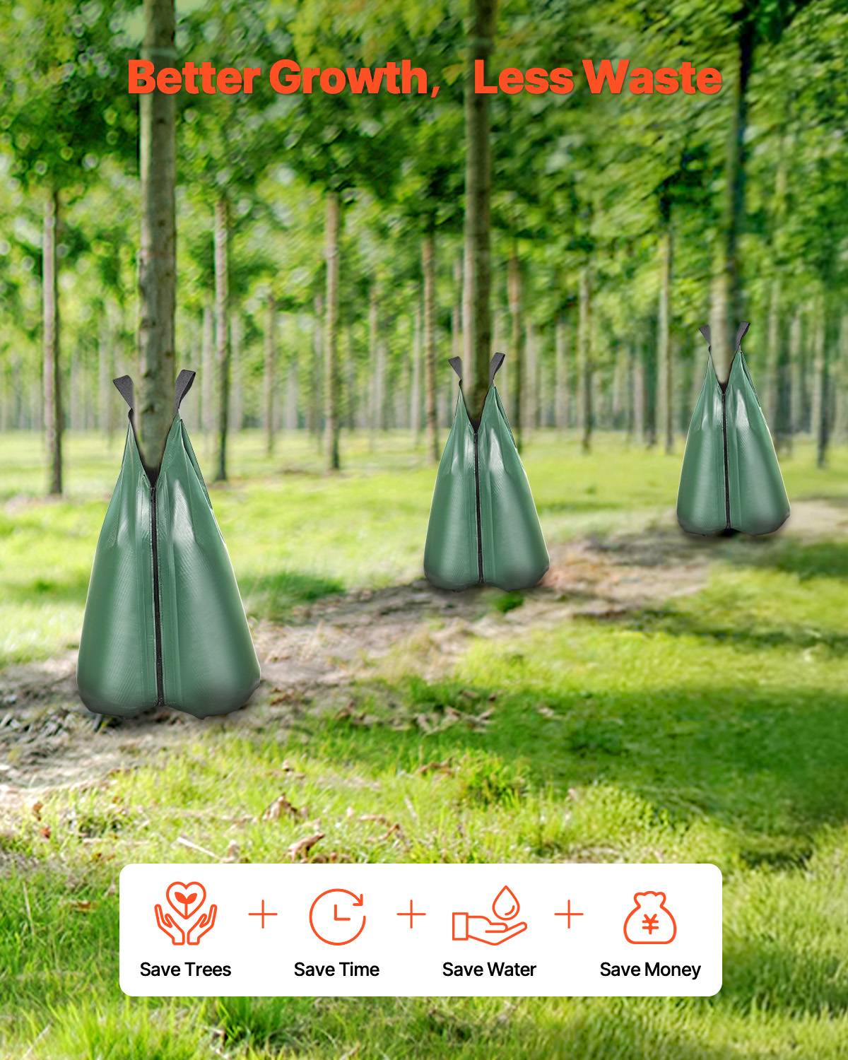 VEVOR Sac arrosage arbres 3pcs, 75.7L, goutte à goutte, fermeture. - Image 5