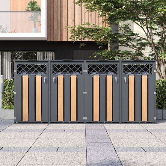 Mülltonnenbox en acier galvanisé avec bois imitation gris, 132 x 80 x 118,5 cm - PANGIVO - Image 2