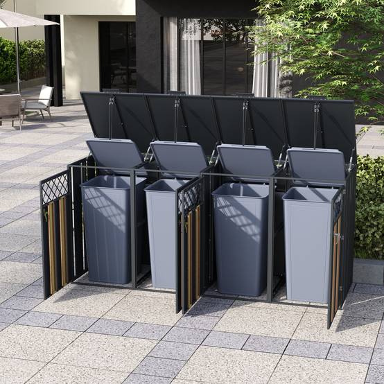 Mülltonnenbox en acier galvanisé avec bois imitation gris, 132 x 80 x 118,5 cm - PANGIVO - Image 3