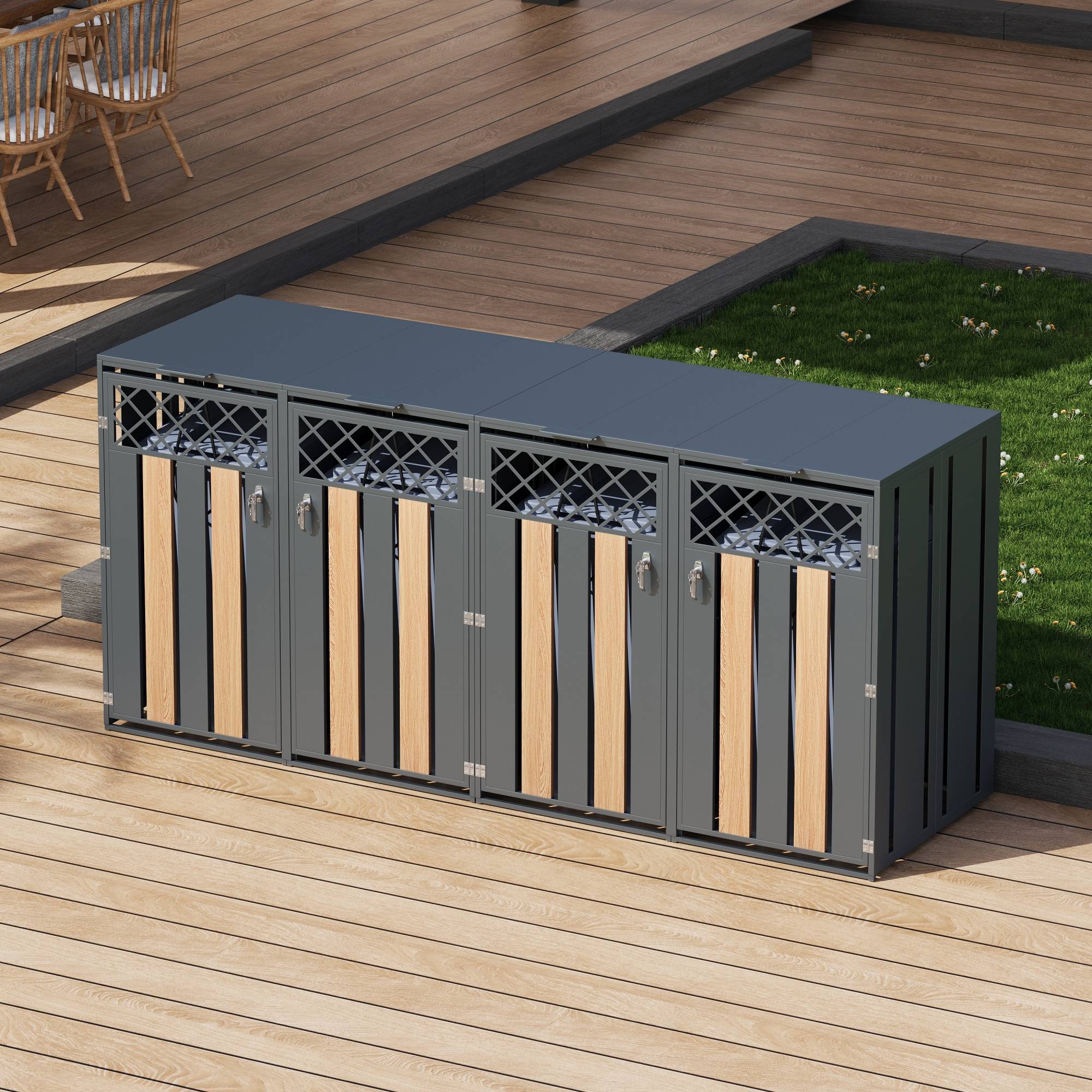 Mülltonnenbox en acier galvanisé avec bois imitation gris, 132 x 80 x 118,5 cm - PANGIVO - Image 8