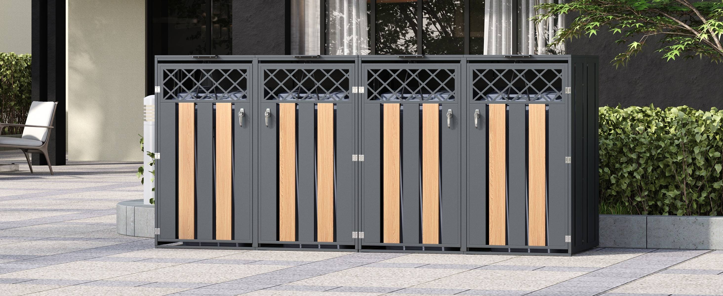 Mülltonnenbox en acier galvanisé avec bois imitation gris, 132 x 80 x 118,5 cm - PANGIVO - Image 6
