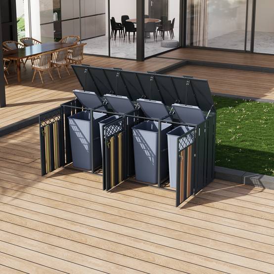 Mülltonnenbox en acier galvanisé avec bois imitation gris, 132 x 80 x 118,5 cm - PANGIVO - Image 10