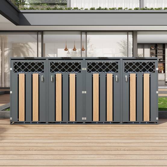 Mülltonnenbox en acier galvanisé avec bois imitation gris, 132 x 80 x 118,5 cm - PANGIVO - Image 9