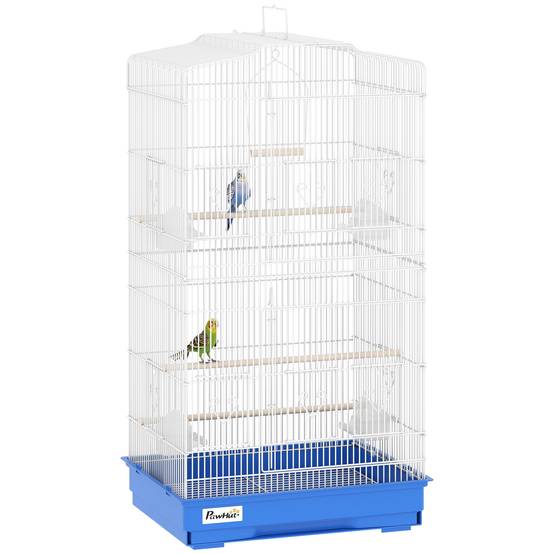 Grande Cage à oiseaux en Métal pour Perruches et Canaris Volière avec 3 perchoirs et mangeoires 92 cm Bleu - ComfortXL Outdoor Living - Image 1