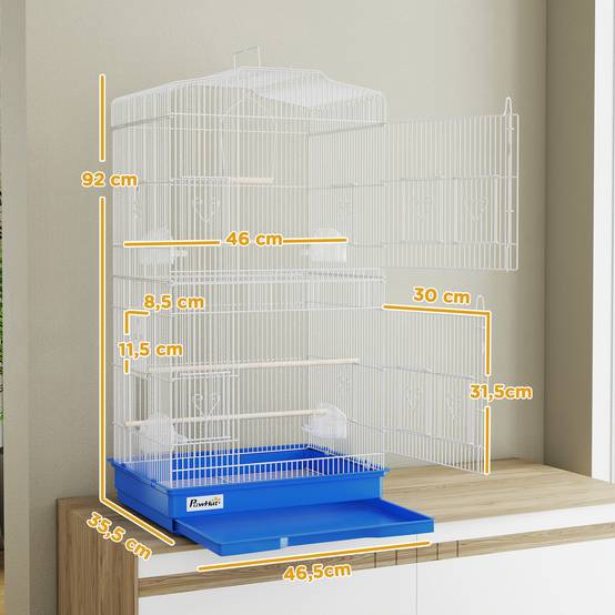 Grande Cage à oiseaux en Métal pour Perruches et Canaris Volière avec 3 perchoirs et mangeoires 92 cm Bleu - ComfortXL Outdoor Living - Image 5