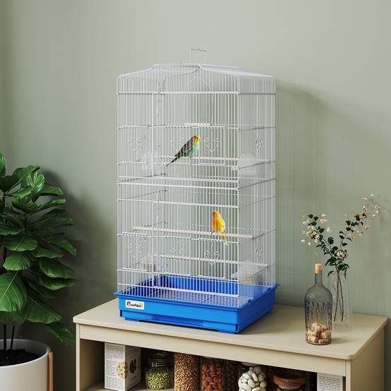Grande Cage à oiseaux en Métal pour Perruches et Canaris Volière avec 3 perchoirs et mangeoires 92 cm Bleu - ComfortXL Outdoor Living - Image 4