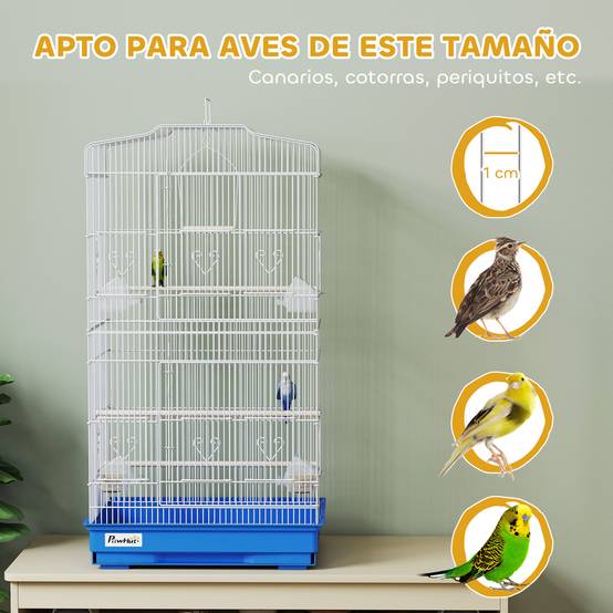 Grande Cage à oiseaux en Métal pour Perruches et Canaris Volière avec 3 perchoirs et mangeoires 92 cm Bleu - ComfortXL Outdoor Living - Image 9