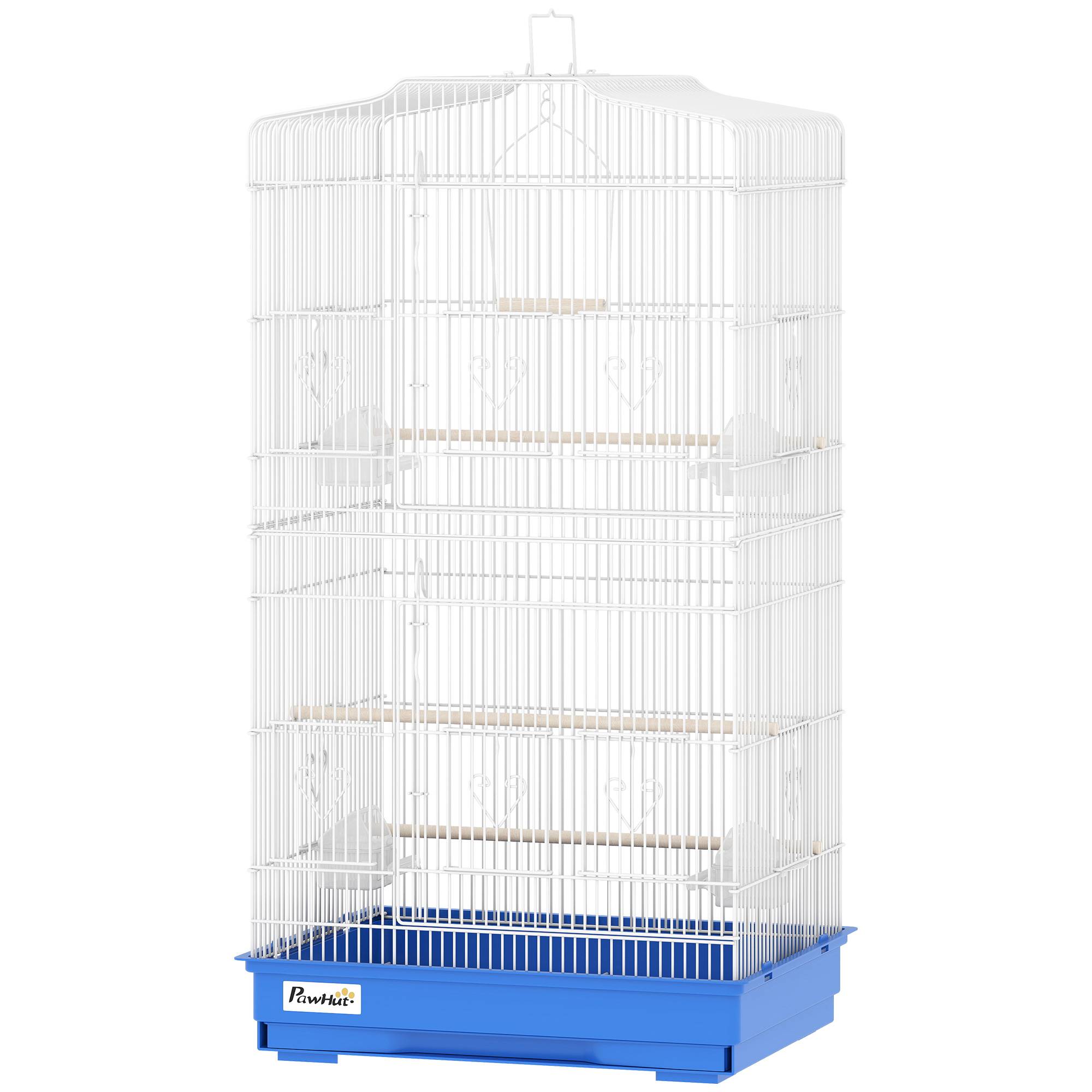 Grande Cage à oiseaux en Métal pour Perruches et Canaris Volière avec 3 perchoirs et mangeoires 92 cm Bleu - ComfortXL Outdoor Living - Image 2