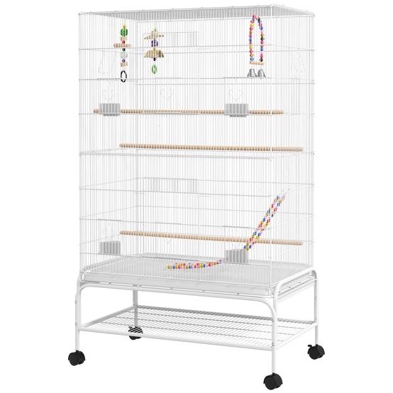 Volière cage oiseaux métal sur roulettes étagère accessoires 79x49x133cm blanc - ComfortXL Outdoor Living - Image 2