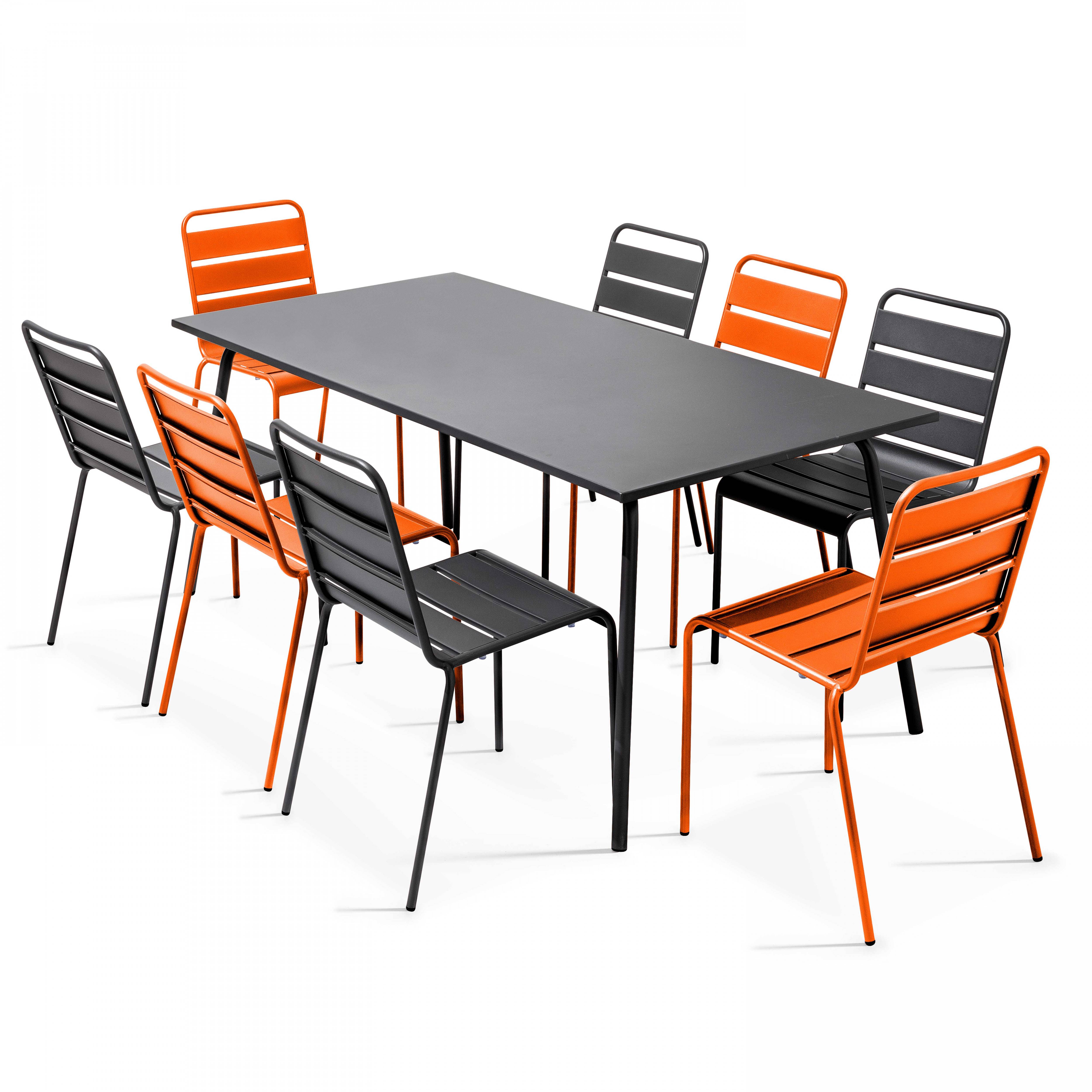 Oviala - Ensemble table de jardin et 8 chaises en métal gris et orange Palavas - Oviala - Image 1