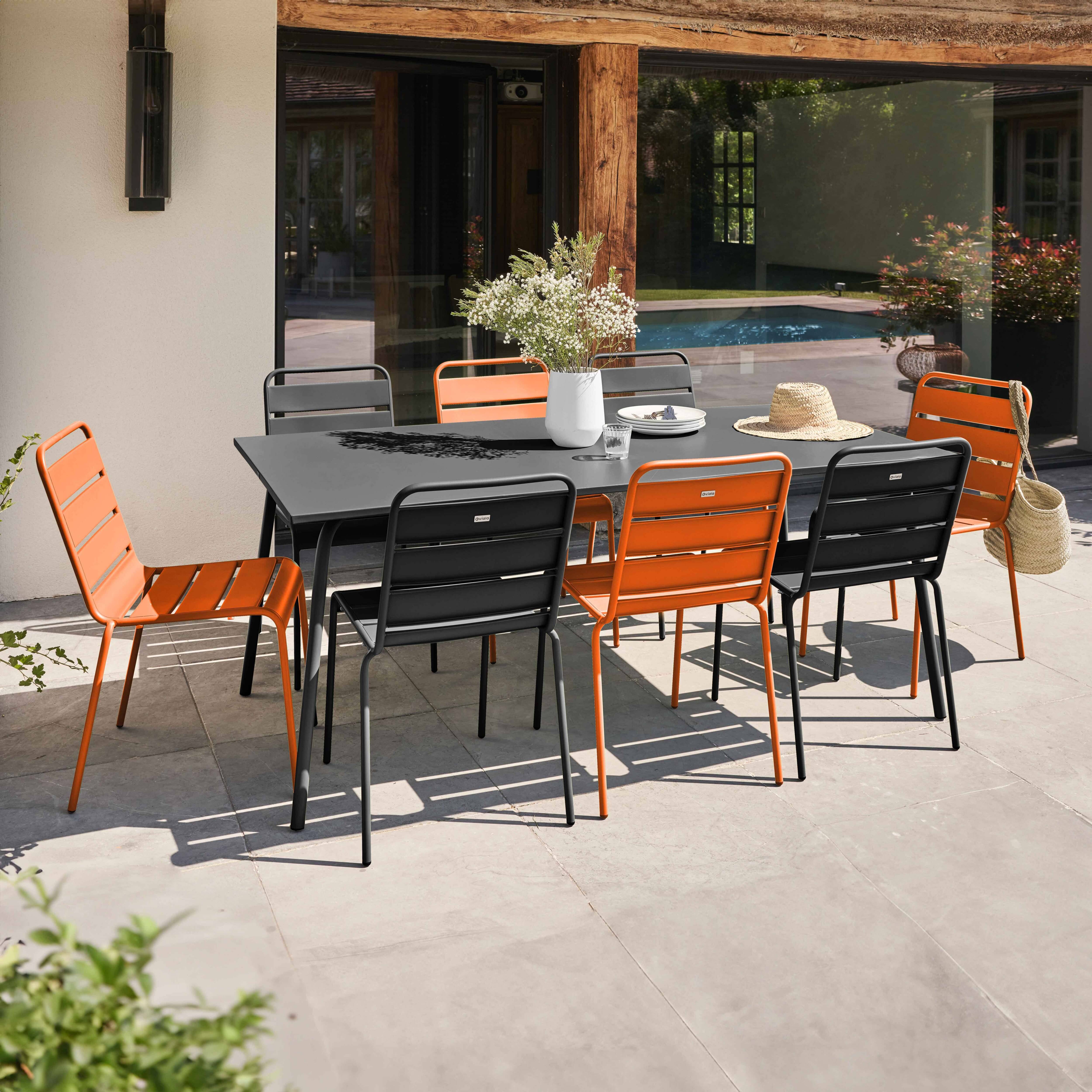 Oviala - Ensemble table de jardin et 8 chaises en métal gris et orange Palavas - Oviala - Image 2