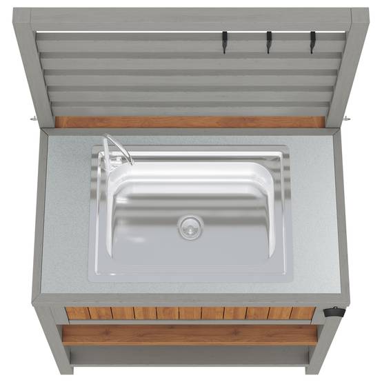 Desserte de jardin bois massif pour barbecue avec évier intégré 80x51x148.5cm - ComfortXL Outdoor Living - Image 9