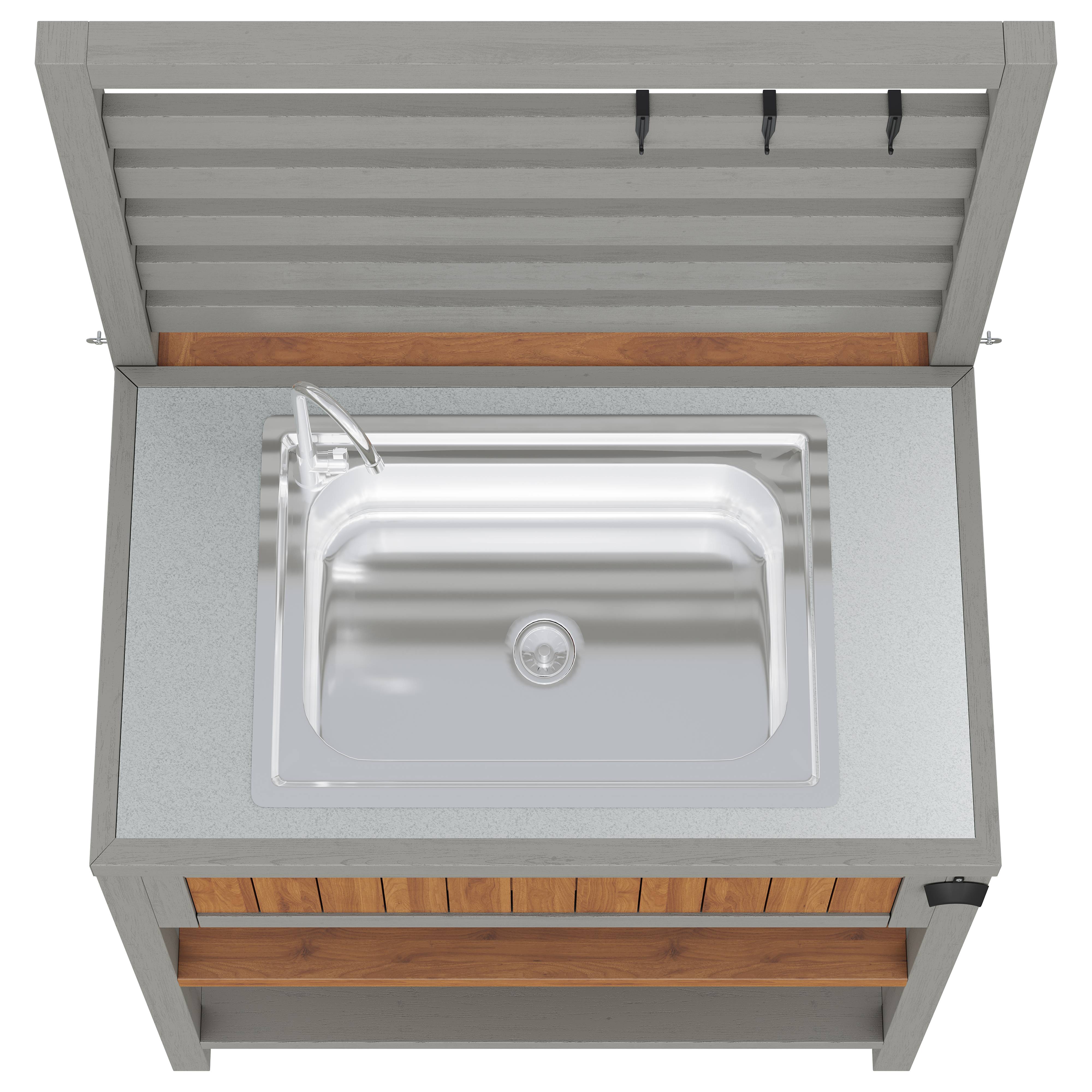 Desserte de jardin bois massif pour barbecue avec évier intégré 80x51x148.5cm - ComfortXL Outdoor Living - Image 9