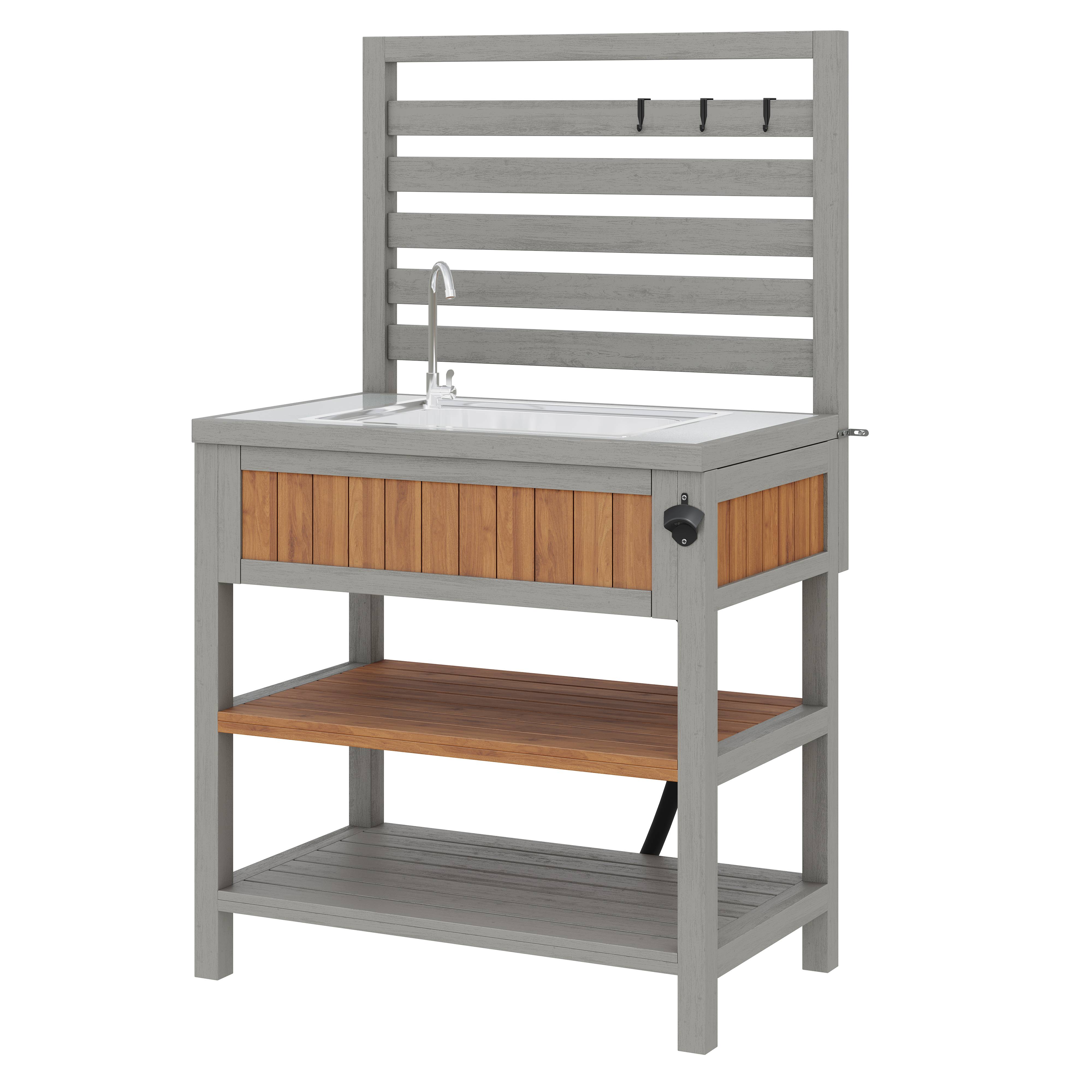 Desserte de jardin bois massif pour barbecue avec évier intégré 80x51x148.5cm - ComfortXL Outdoor Living - Image 2