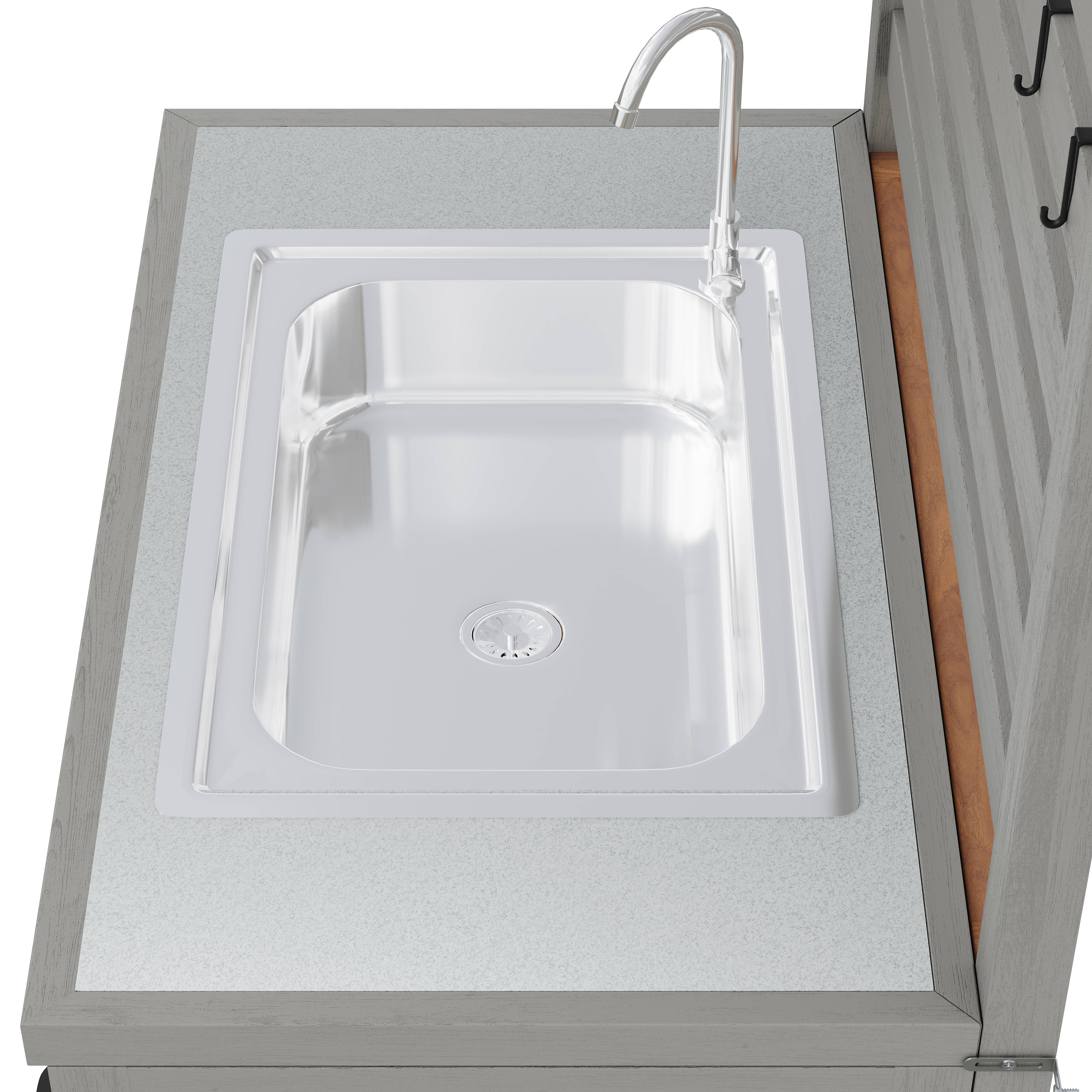 Desserte de jardin bois massif pour barbecue avec évier intégré 80x51x148.5cm - ComfortXL Outdoor Living - Image 7
