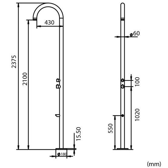 Douche piscine inox 316L couleur inox raccordement eau froidechaude - Image 3