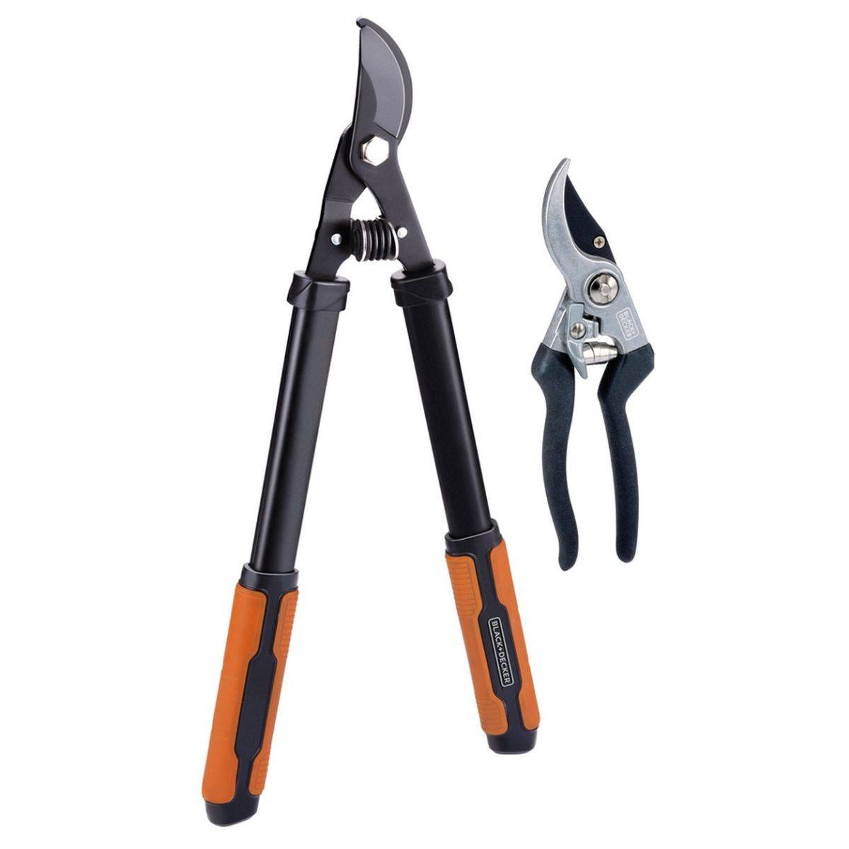 Pack 2 outils Coupe Branches 53,3 cm + Sécateur de Jardin 20,3 cm Outillage Jardinage Black et Decker - Image 1